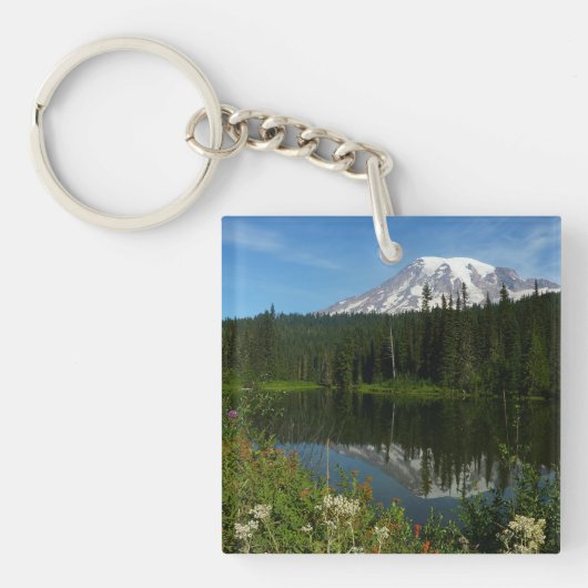 Porte-clés Reflet du lac du mont Rainier avec des fleurs sauv (Devant)