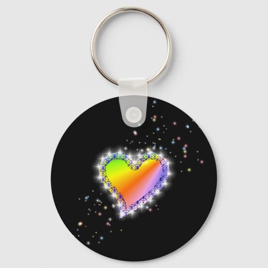Porte-clés Regenbogen-Herz mit Sternchen auf schwarz (Recto)