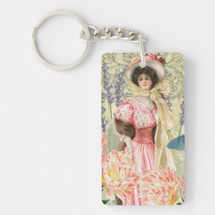 Porte-clés Regency de femme victorienne rose
