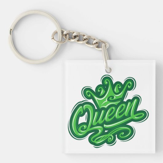 Porte-clés Reine avec couronne, conception de la typographie (Devant)