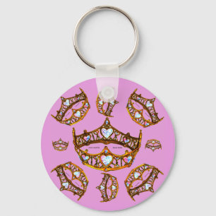 Porte-clés Reine Coeurs Couronnes d'or Tiaras Pink Lilac