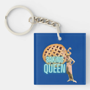 Porte-clés Reine de la pâtisserie vintage sur fond bleu