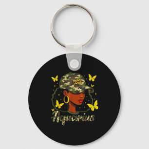 Porte-clés Reine du Verseau Femme Noire Chapeau Camo Annivers