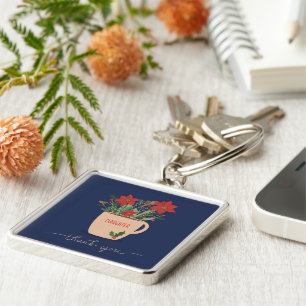 Porte-clés Relation personnalisée Merci à Noël Poinsettias