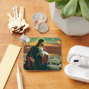Porte-clés Religion Vintage, Christ Bon Pasteur avec son trou