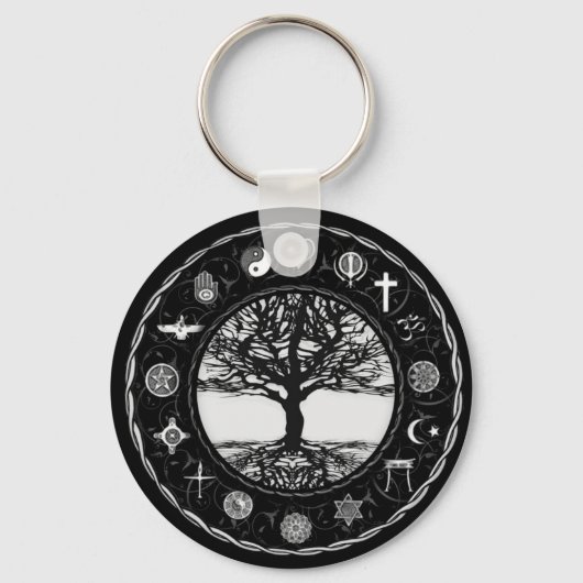 Porte-clés Religions mondiales Arbre noir et blanc (Recto)