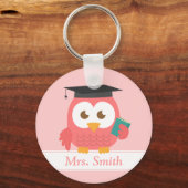 Porte-clés Remerciement à l'enseignant, Hibou Rose (Recto)