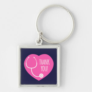 Porte-clés Remerciements Stethoscope Coeur Rose
