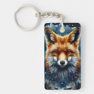 Porte-clés Renard Aesthetic Lune Forestière Aquarelle