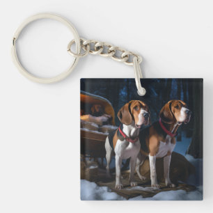 Porte-clés Renard américain de Noël sur un traîneau enneigé