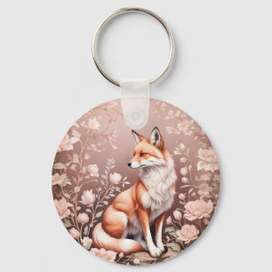 Porte-clés Renard Avec Flore Rose Rêvé