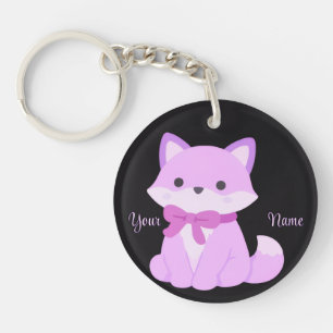 Porte-clés Renard avec un nœud papillon violet Mignon Kawaii 