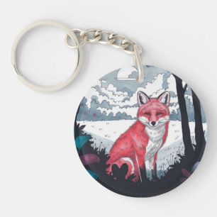 Porte-clés Renard dans le Porte - clé acrylique rond de compe