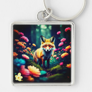 Porte-clés "Renard de la jungle et lisses florales"