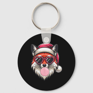 Porte-clés Renard de Noël rétro Santa Chapeau soufflant bulle