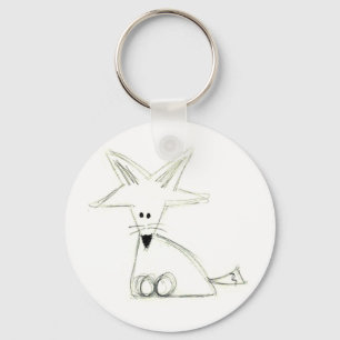 Porte-clés renard doodle noir blanc gris simple dessin pour e