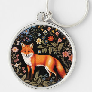 Porte-clés Renard Élégant Floral Noir Coloré