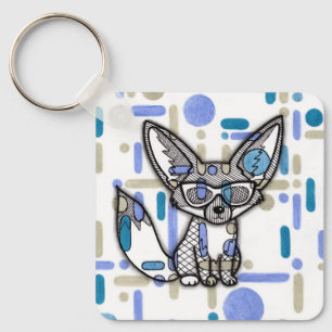 Porte-clés Renard fennec cool avec lunettes de soleil géométr