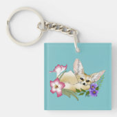 Porte-clés Renard Fennec Fleurs Rose Violet Mignon Bleu Botan (Devant)