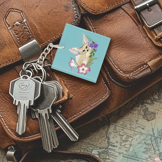 Porte-clés Renard Fennec Fleurs Rose Violet Mignon Bleu Botan