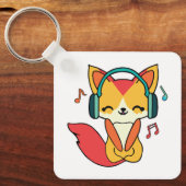 Porte-clés Renard heureux avec écouteurs en train d'écouter d (Recto)