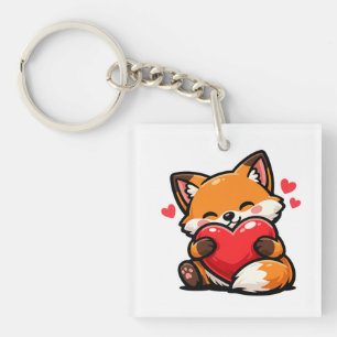 Porte-clés Renard Mignon Enlaçant un Cœur – Animal de l'Amour