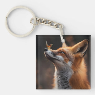 Porte-clés Renard mou avec papillon assis sur son nez