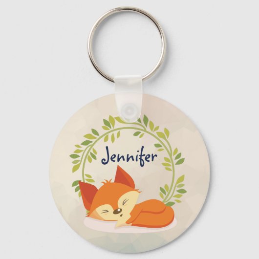 Porte-clés Renard orange dormant mignon avec couronne Feuille (Recto)