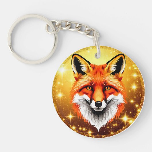 Porte-clés Renard roux avec fond doré scintillant (Devant)