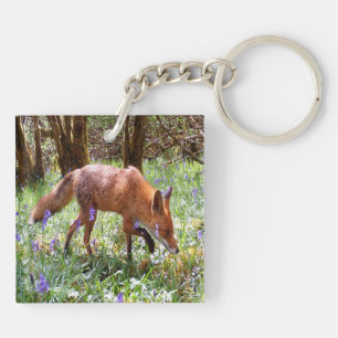 Porte-clés Renard roux Campanules bois faune animal cadeau