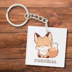 Porte-clés Renard Sourire Mignon Personnalisé Nom