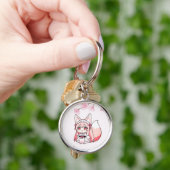Porte-clés Renarde Chibi Rose Pastel avec Fleur de Cerisier (main)