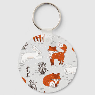 Porte-clés Renards d'hiver Bunny Motif sans couture