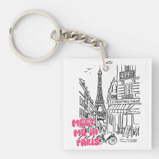 Porte-clés Rencontrons-nous à Paris – Tour Eiffel & café (Devant)