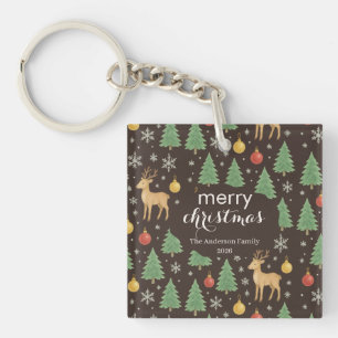 Porte-clés Renne en aquarelle & Sapin de Noël -