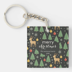 Porte-clés Renne en aquarelle & Sapin de Noël -