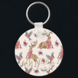 Porte-clés Rennes, Oiseaux, Fleurs<br><div class="desc">Rennes,  oiseaux et fleurs adorables. N'importe quelle fille adorerait avoir ce design élégant.</div>