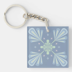 Porte-clés Répétition abstraite florale bleu pastel