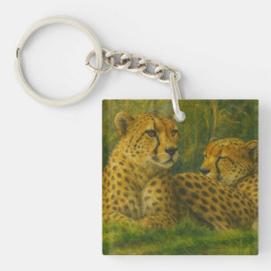 Porte-clés Repose de Cheetah Duo dans le cadre de la forêt