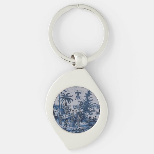Porte-clés Repro Chinoiserie Delft Carrelage bleu et blanc (Devant)