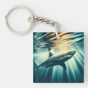 Porte-clés Requin dans la mer bleue profonde & soleil