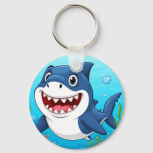 Porte-clés Requin de dessin animé souriant nageant sous l'eau