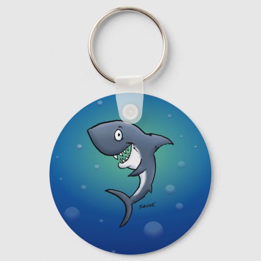 Porte-clés Requin drôle souriant sur fond bleu (Recto)