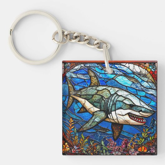 Porte-clés Requin en verre coloré (Devant)
