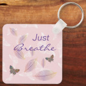 Porte-clés Respire simplement les papillons Feuille rose (Verso)