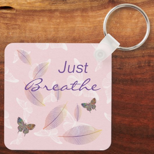 Porte-clés Respire simplement les papillons Feuille rose (Verso)
