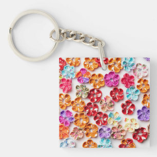 Porte-clés Ressort tissu cousu artisanal Fleurs Multicolor