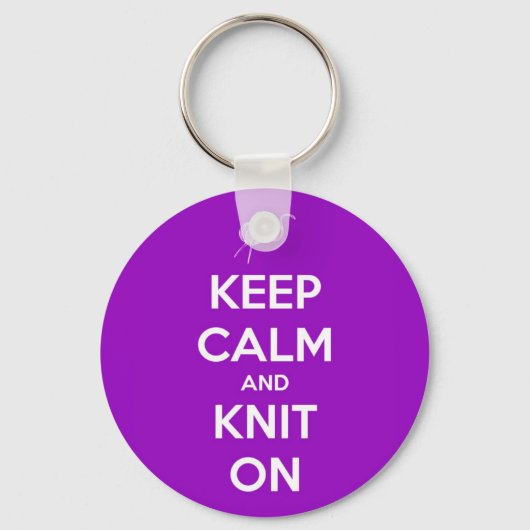 Porte-clés Restez calme et Knit sur Fuschia (Recto)