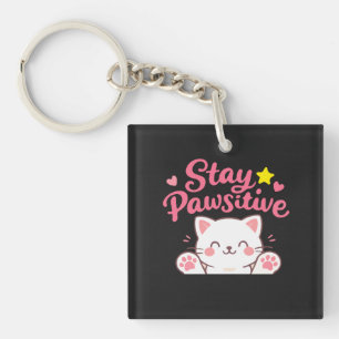 Porte-clés Restez Pawsitive – Citation Motivationnelle de Cha
