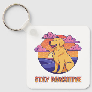 Porte-clés Restez Pawsitive Rétro Chien Golden Retriever Couc